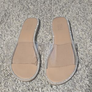 Mui  Mui Clear-Strap Slide Sandals with Rhinestone Trim - Nude